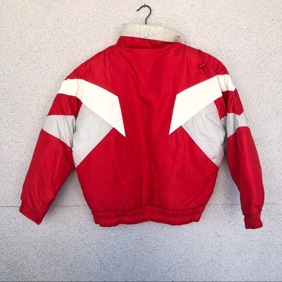 Retro Red & White Winter Puffer Bomber Jacket - Picture 2 of 2